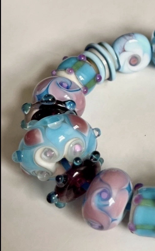 21-Piece Set of Handcrafted Lampwork Glass Rondelle Beads in Blue/Purple