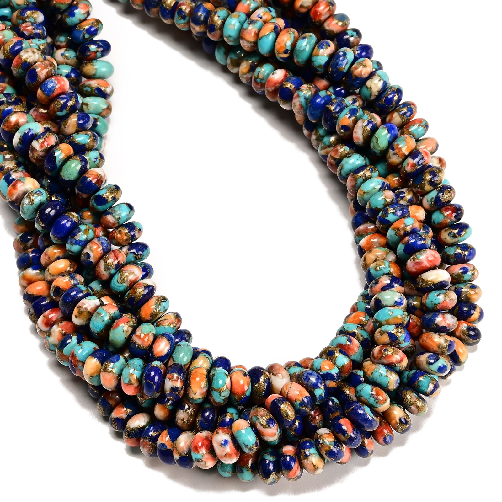 Spiny Oyster Lapis Mohave Copper Turquoise Smooth Rondelle Beads 4x6mm 15.5”Str