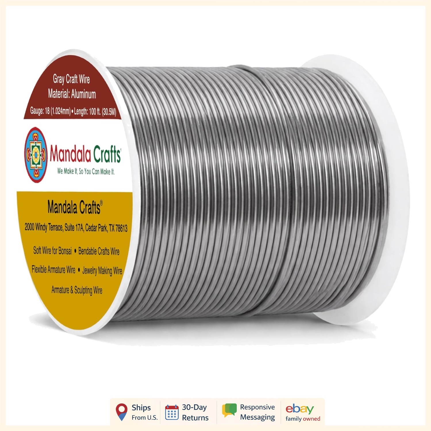 100 Feet of 18 Gauge Gray Wire for Jewelry, Sculpting, and Crafting Projects