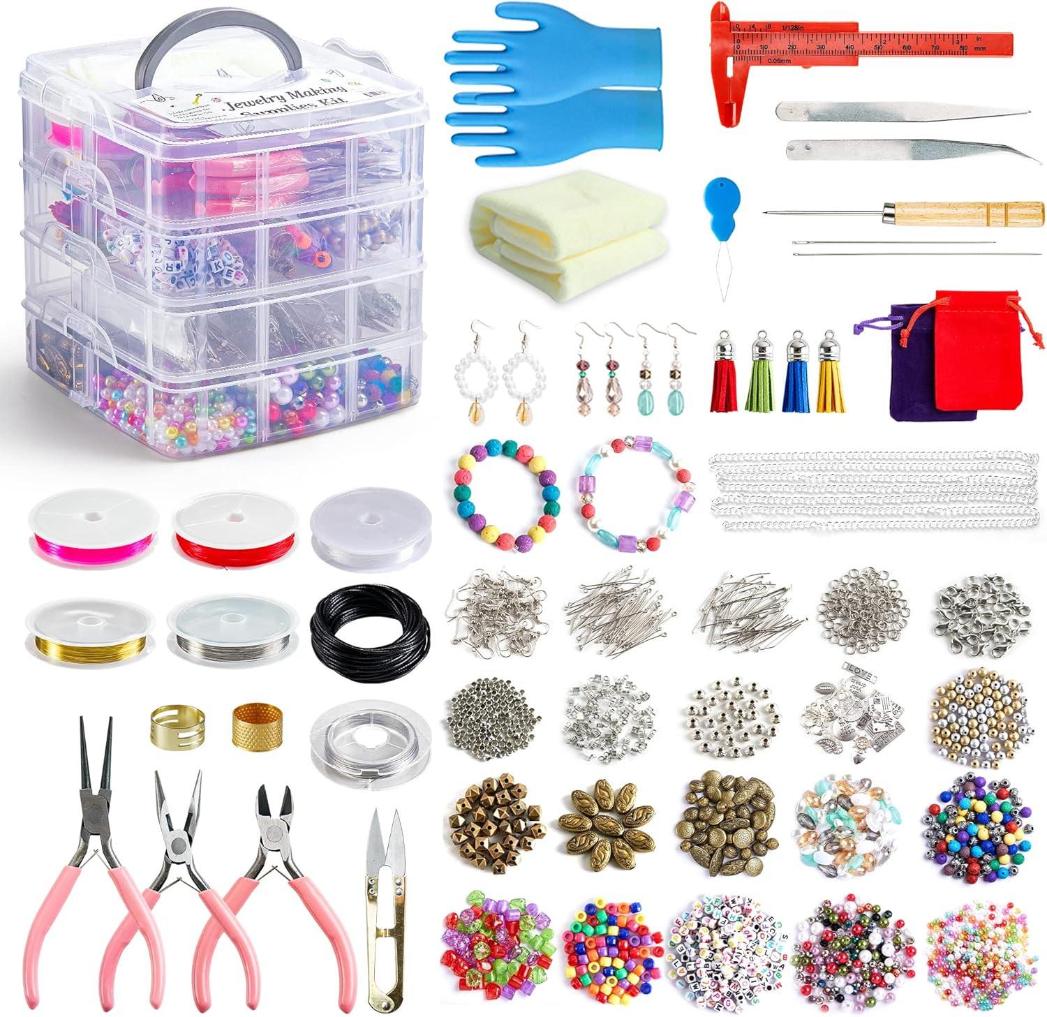 Jewelry Making Kit with 1960 Pieces: Beads, Findings, and Instructions for Adult