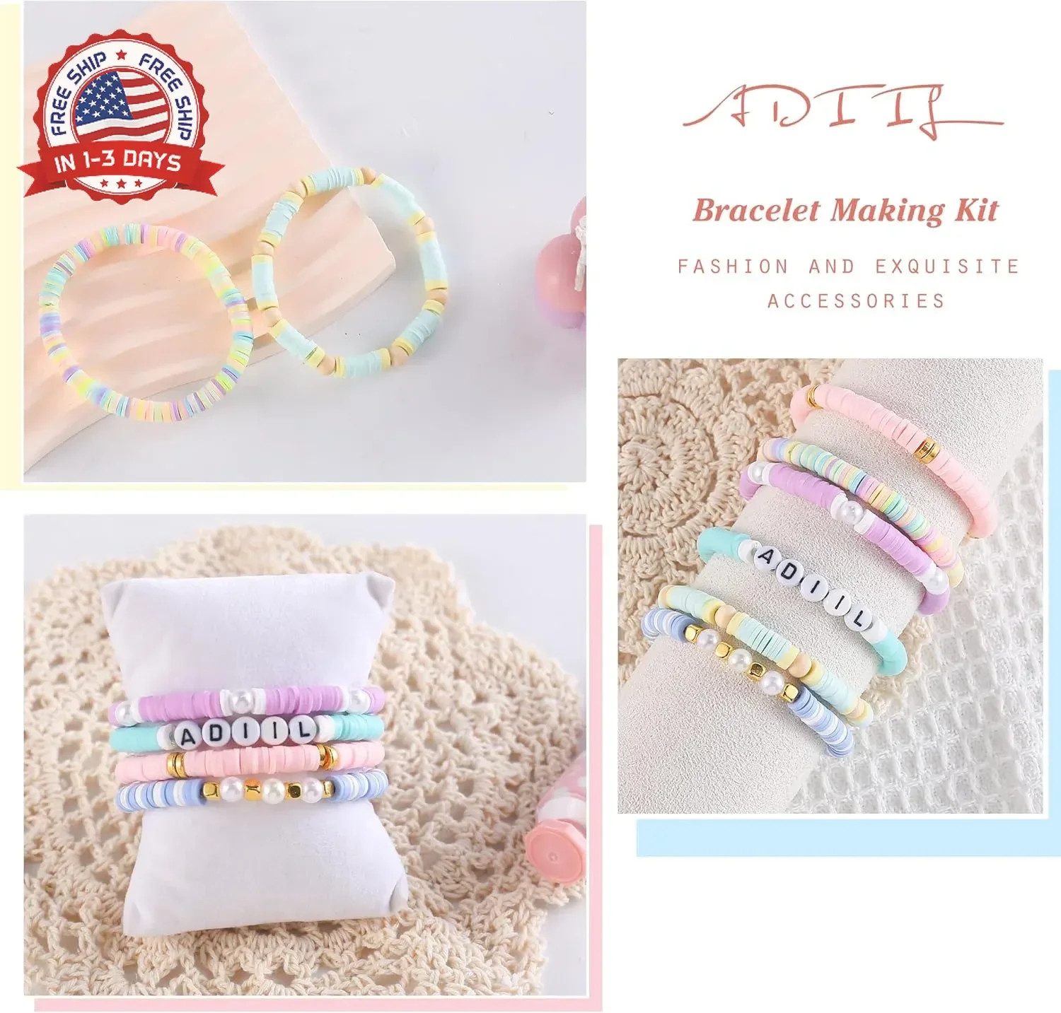 ADIIL 7200pcs Clay Beads Bracelet Making Kit, 6mm Polymer Heishi Beads for Jewel
