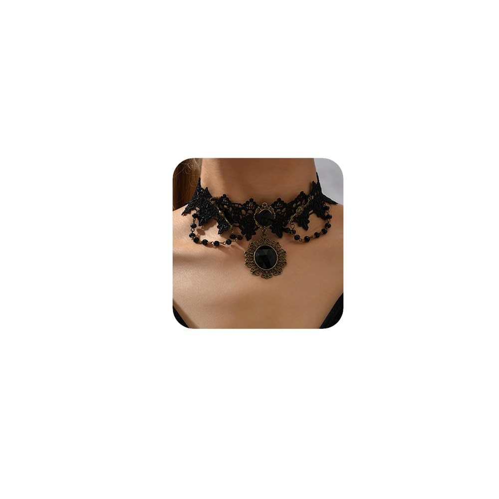 Fashion Prom Women Vintage Black Halloween Tassels Lace Choker Necklace Shinny B