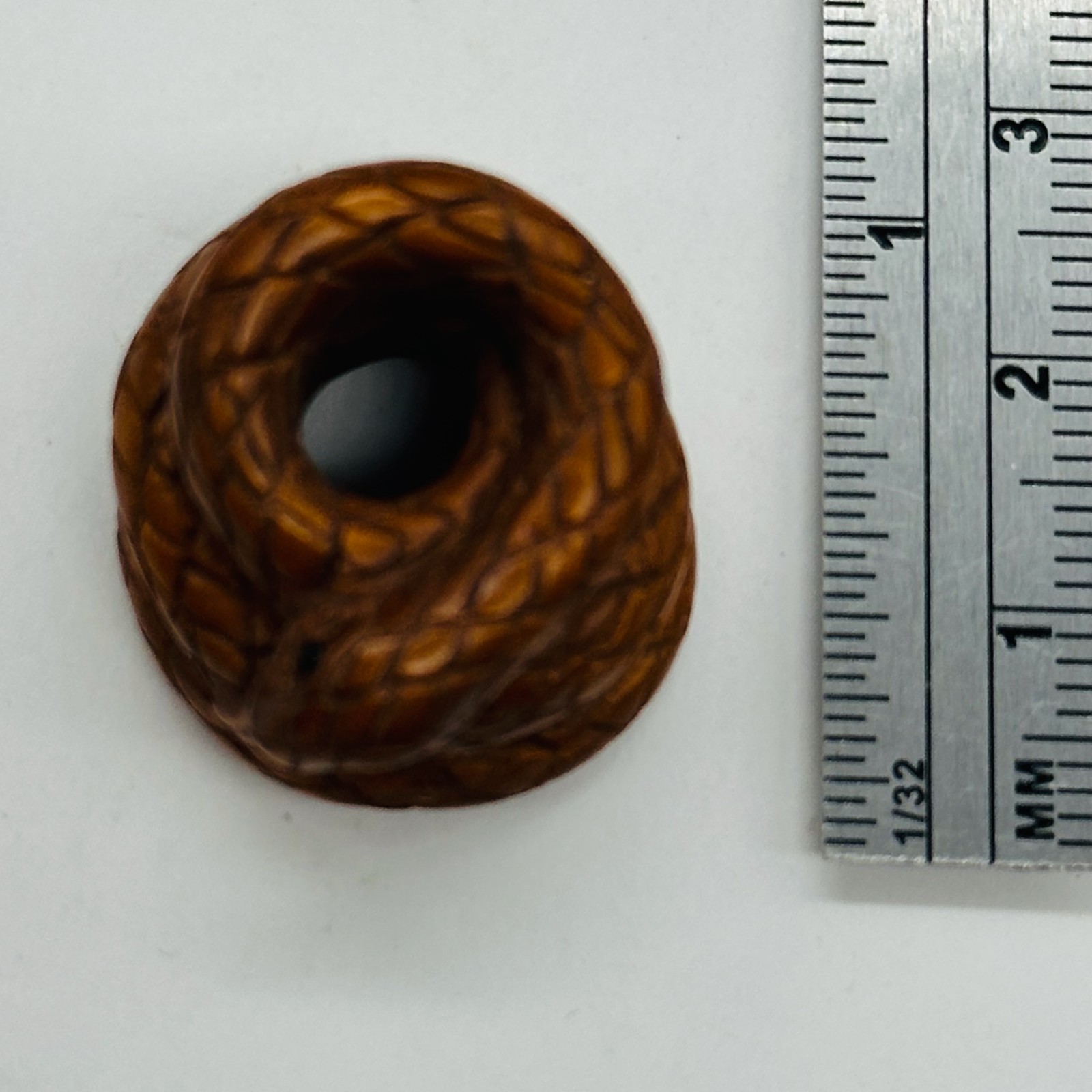 Year of the Snake 2025 Coiled Boxwood Bead | 1 Netsuke | | 17x22x23mm | Brown