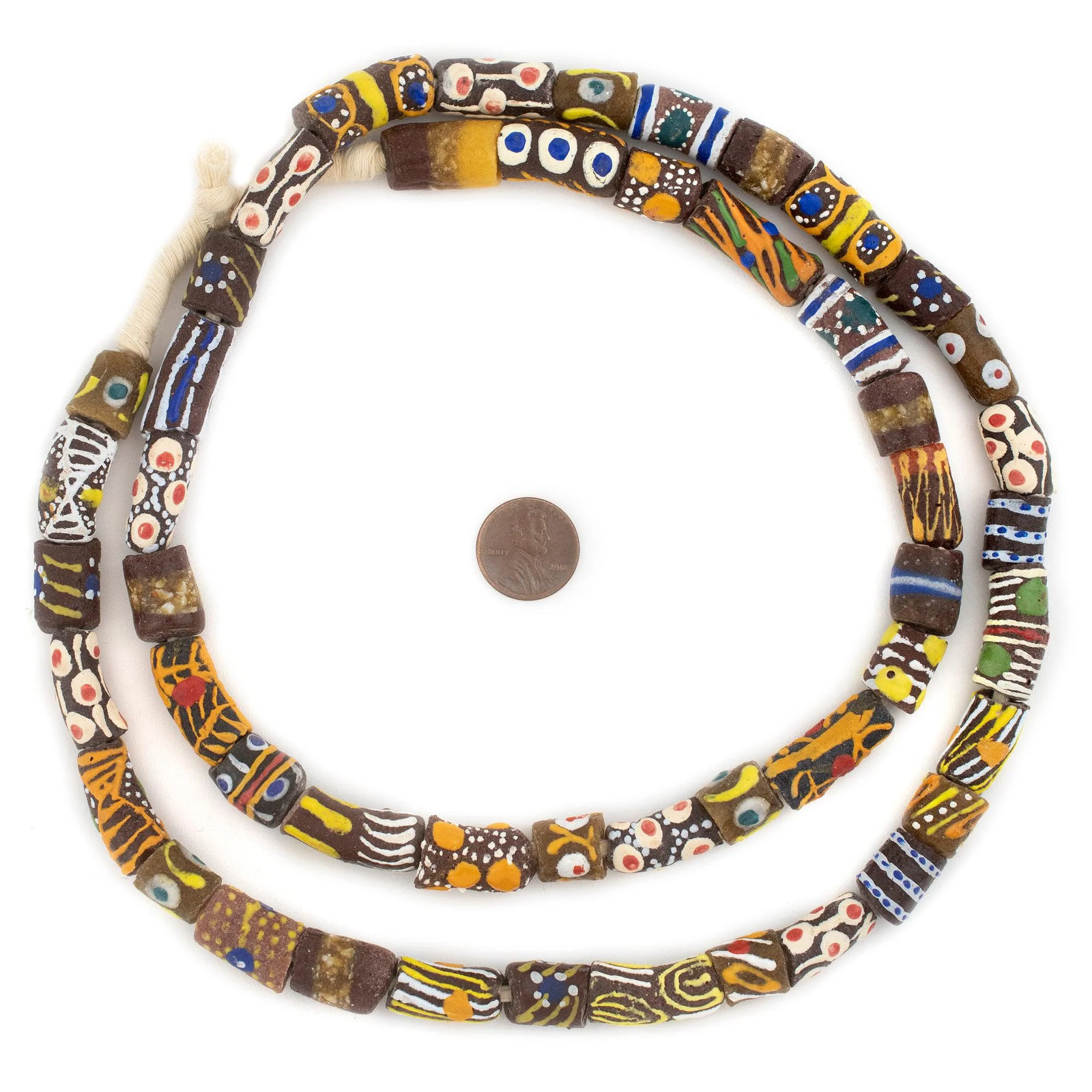 Brown Medley Krobo Beads 11mm Ghana African Cylinder Glass Large Hole Handmade