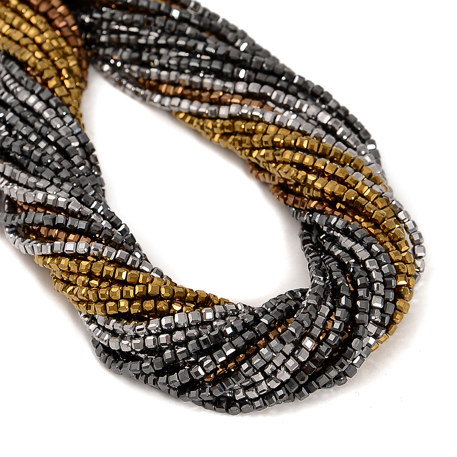 Gray/Gold/Silver/Copper Hematite Faceted Rubik’s Cube Beads 2.5mm 15.5” Strand