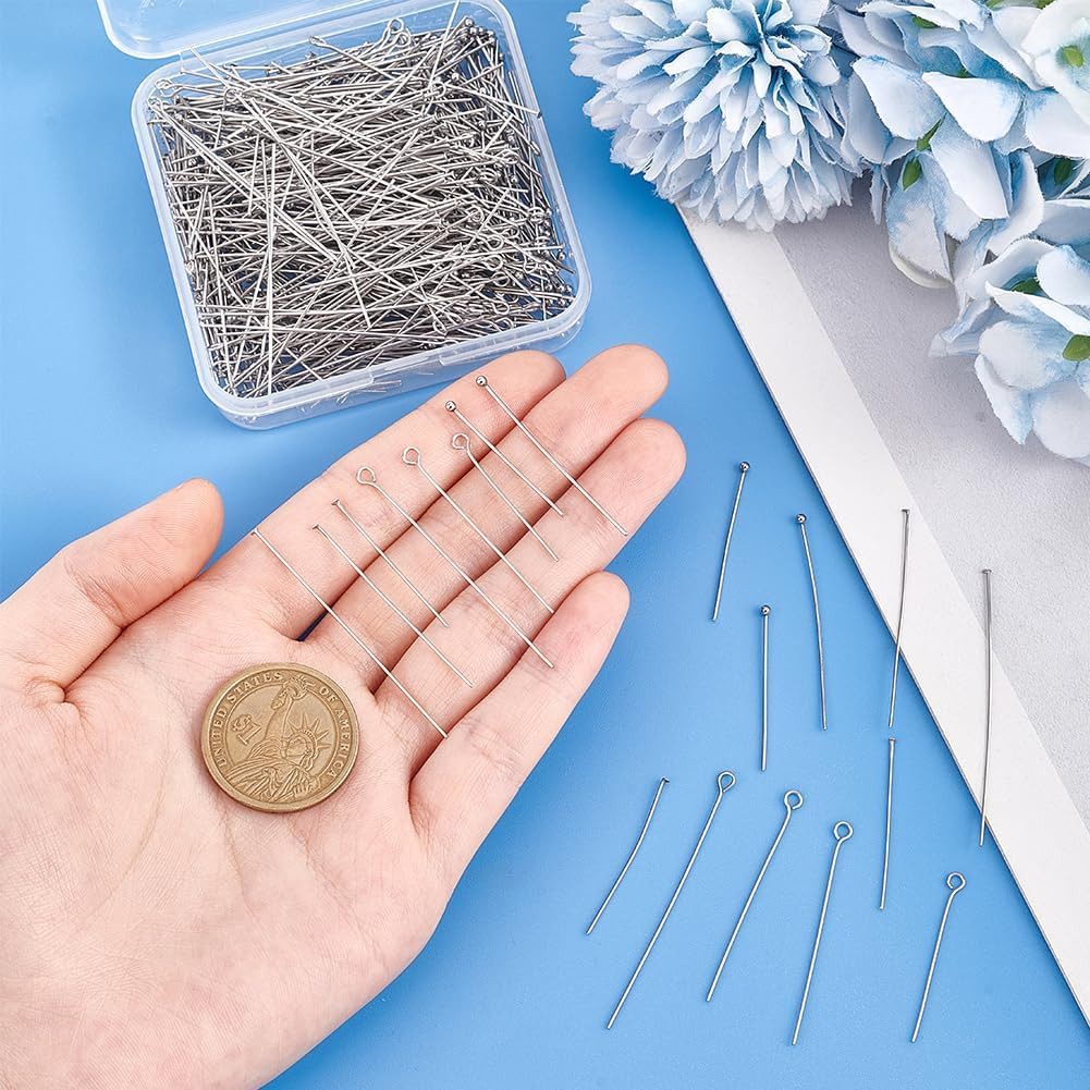 PH Pandahall 560Pcs 8 Styles 304 Stainless Steel Eye Pins 30Mm 40Mm 50Mm Head Pi