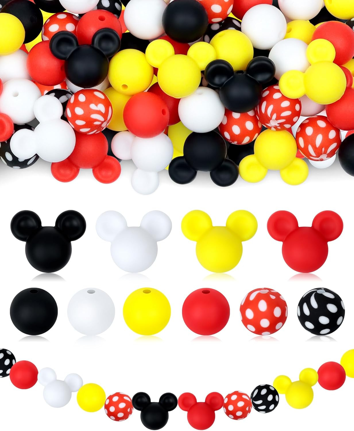 76PCS Mouse Focal Silicone Beads for Keychain, Pen, Lanyard DIY Crafts – Mouse