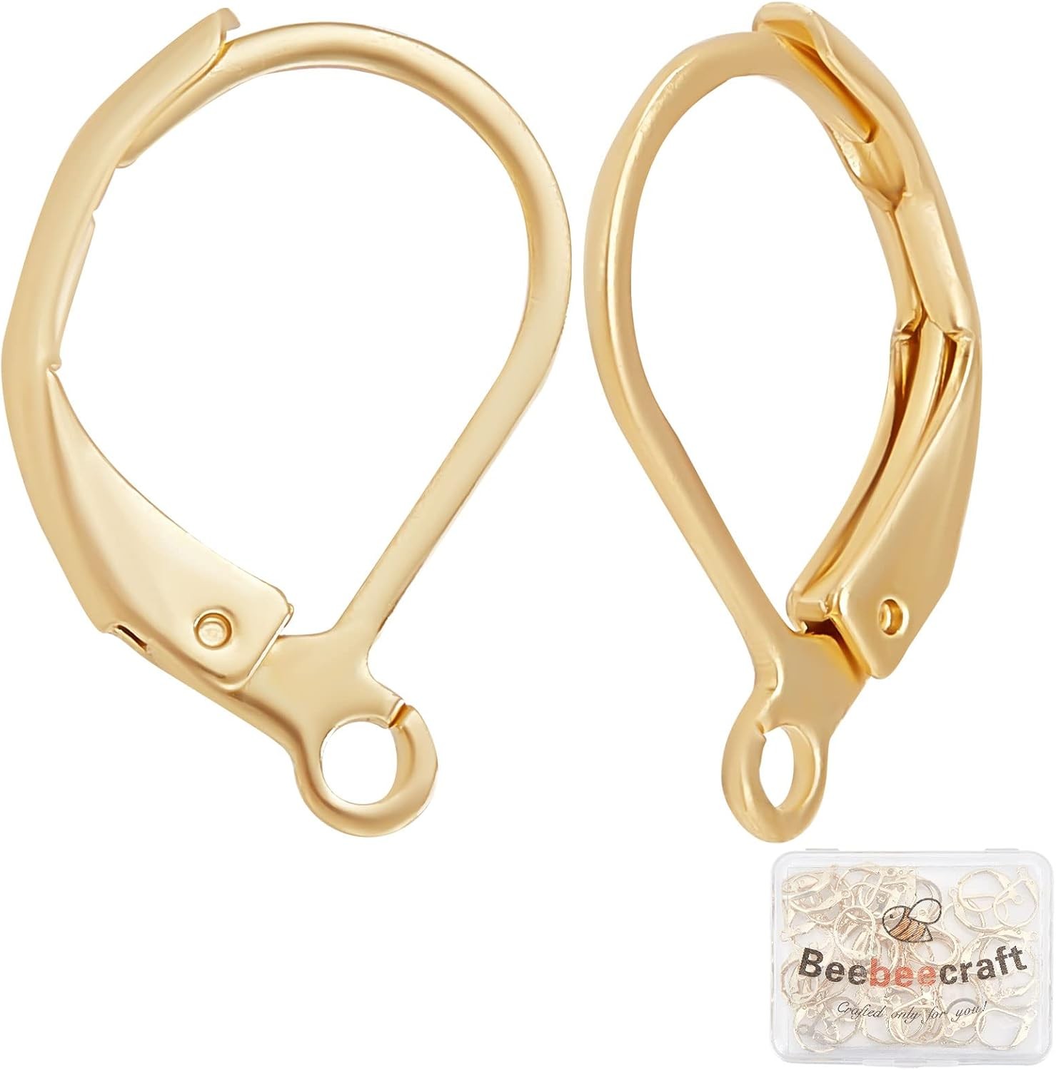 Beebeecraft 50Pcs/Box Leverback Earring Findings 24K Gold Plated