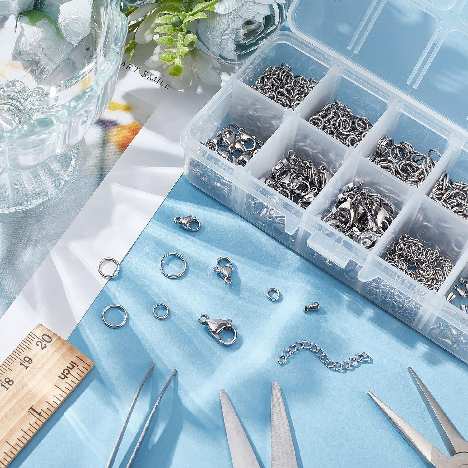 DIY Jewelry Making Supplies: 830pcs Stainless Steel Findings in Art Deco Style
