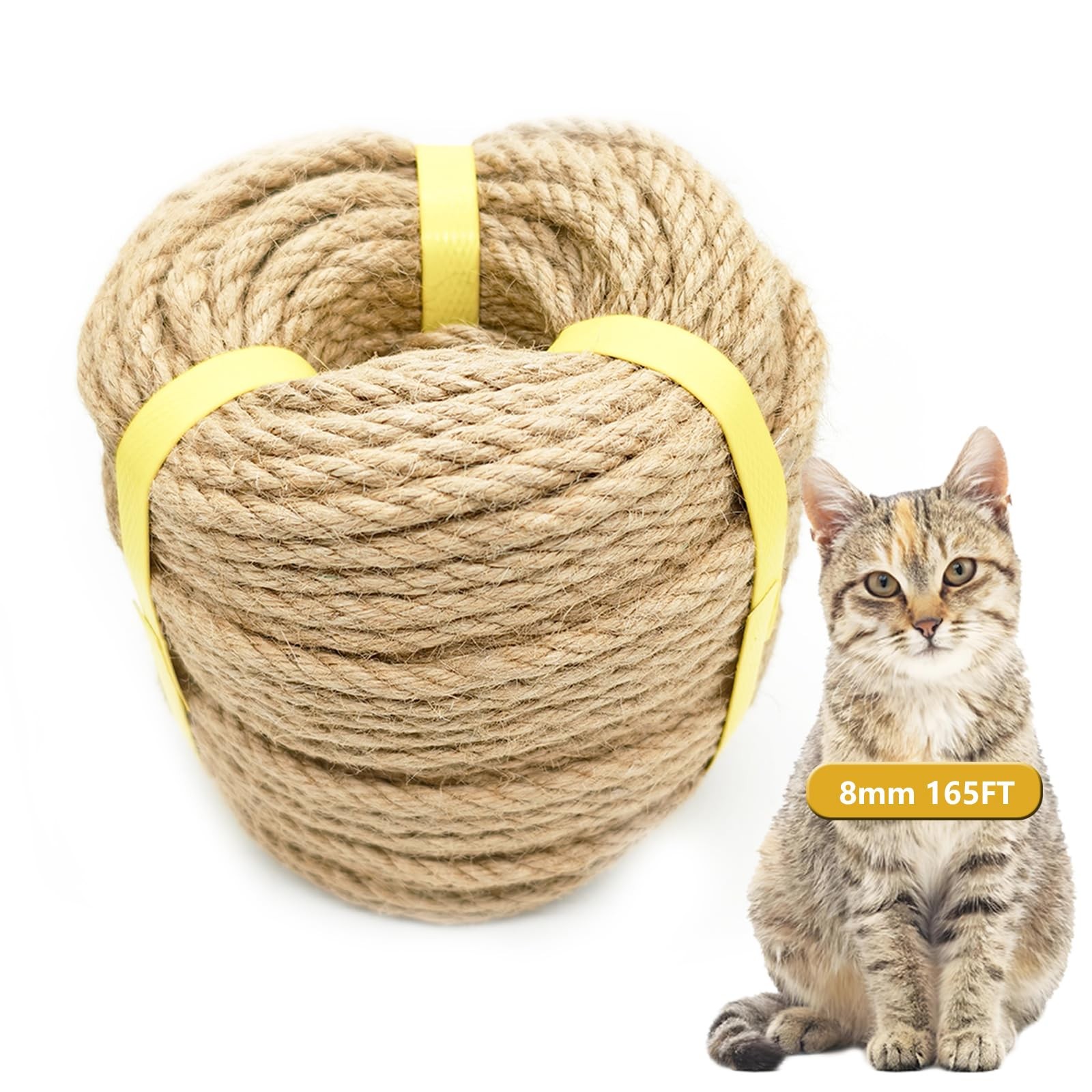 165 Feet Natural Jute Twine, 8mm Heavy Duty Thick Braided Jute Rope Roll, Dec…