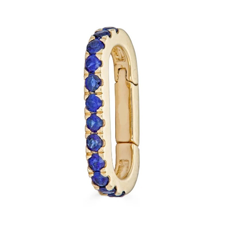 925 Sterling Silver Blue Sapphire Handmade Oval Snap Lock Charm Holder Jewelry