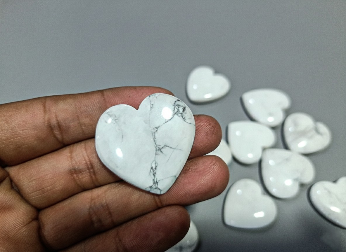Howlite Heart Shape Cabochon Lot | Natural White Gemstones | Polished Hearts