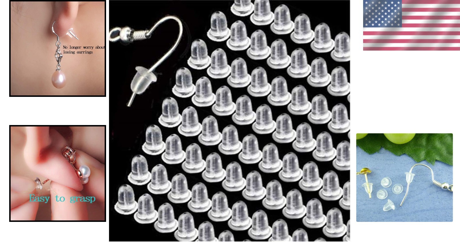 Portable 100PC Silicone Rubber Earring Backs – Easy to Use & Hypoallergenic