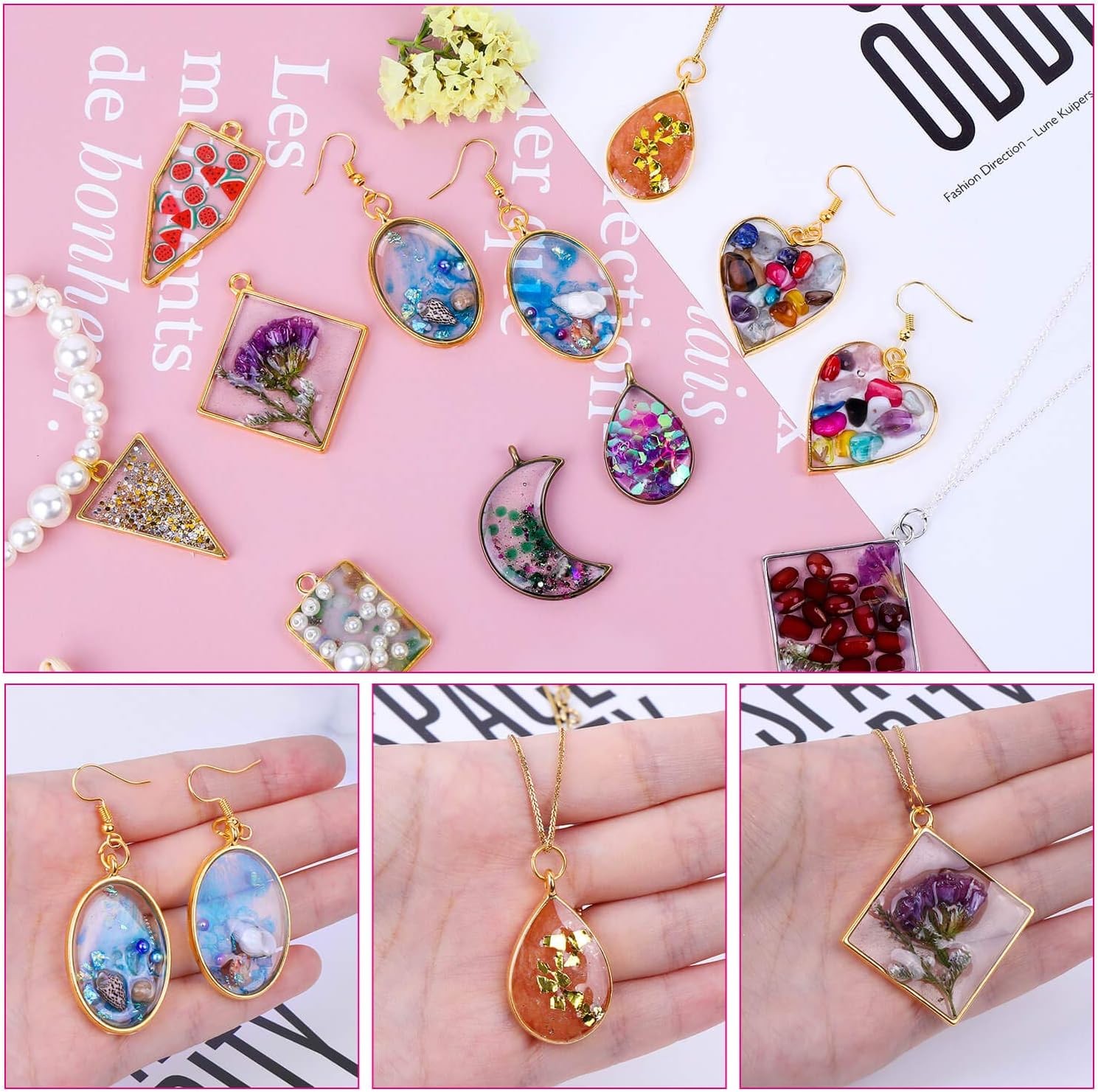 60Pcs Hollow Frame Pendants – Resin Craft Bezels Jewelry Molds for Necklaces