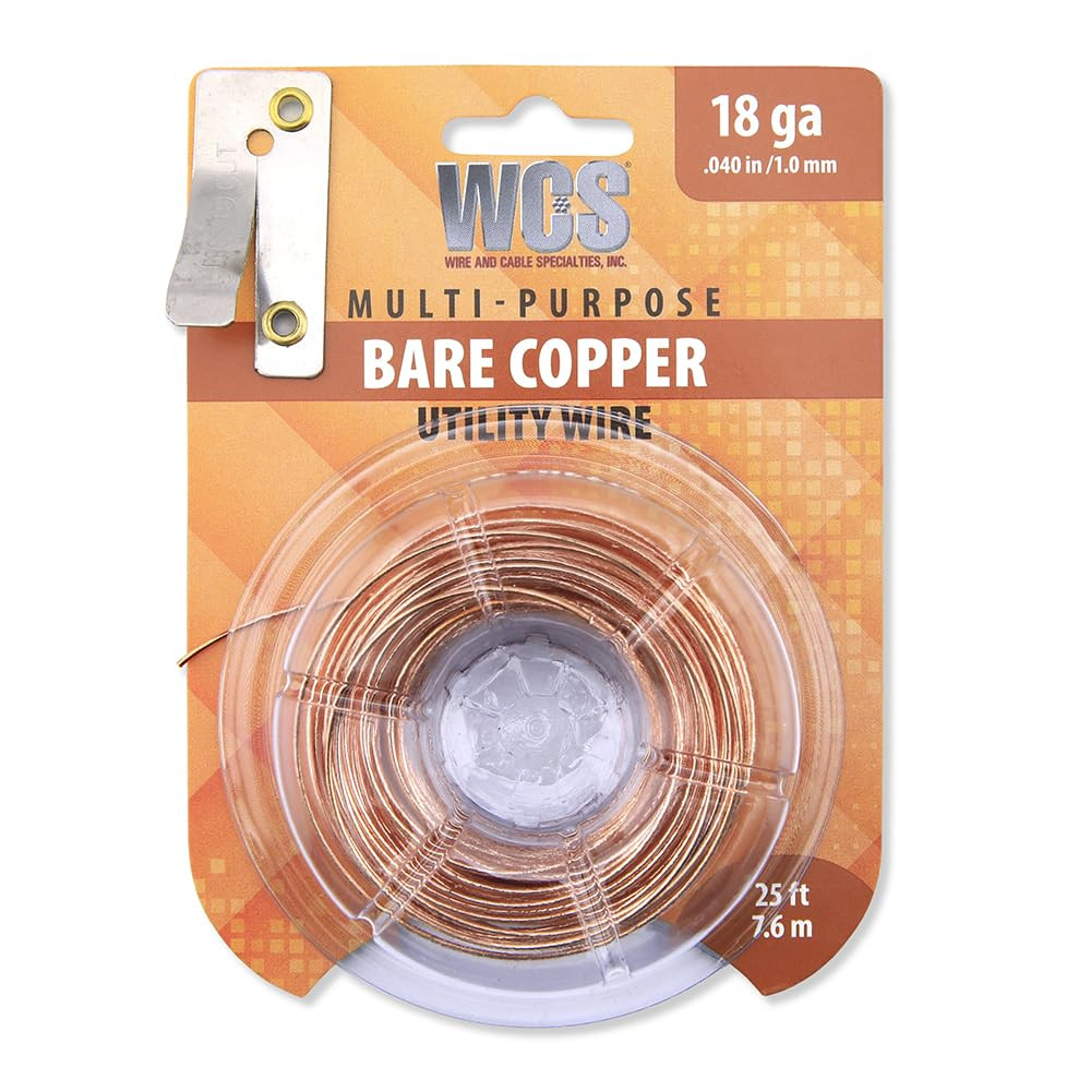 WCS Bare Copper Utility Wire 18 Gauge | Flexible Wire for Crafts and Home Improv