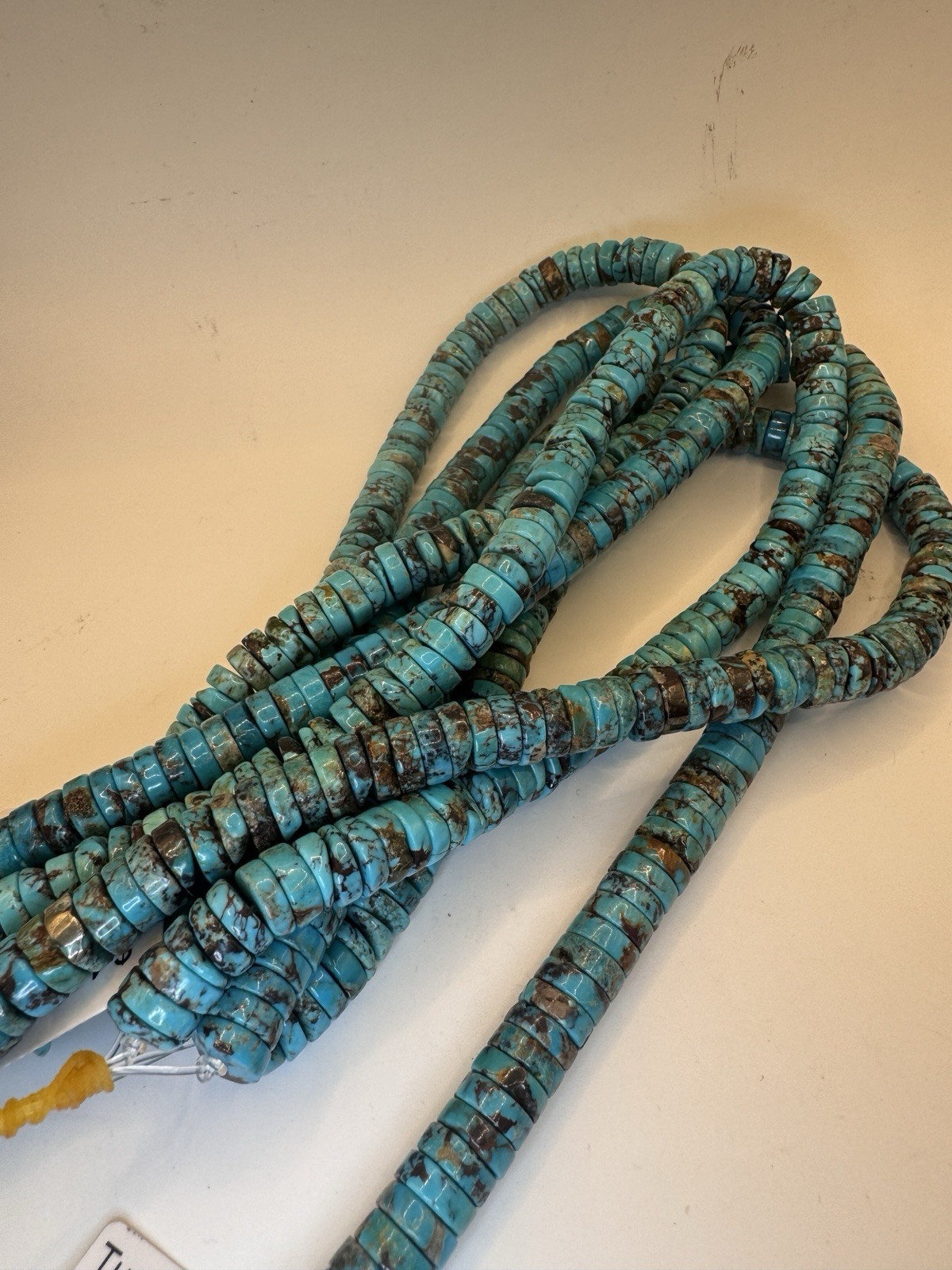 10mm Kingman Blue Turquoise Rondelle Heishi Disc Glossy Stone Beads Strand 15in