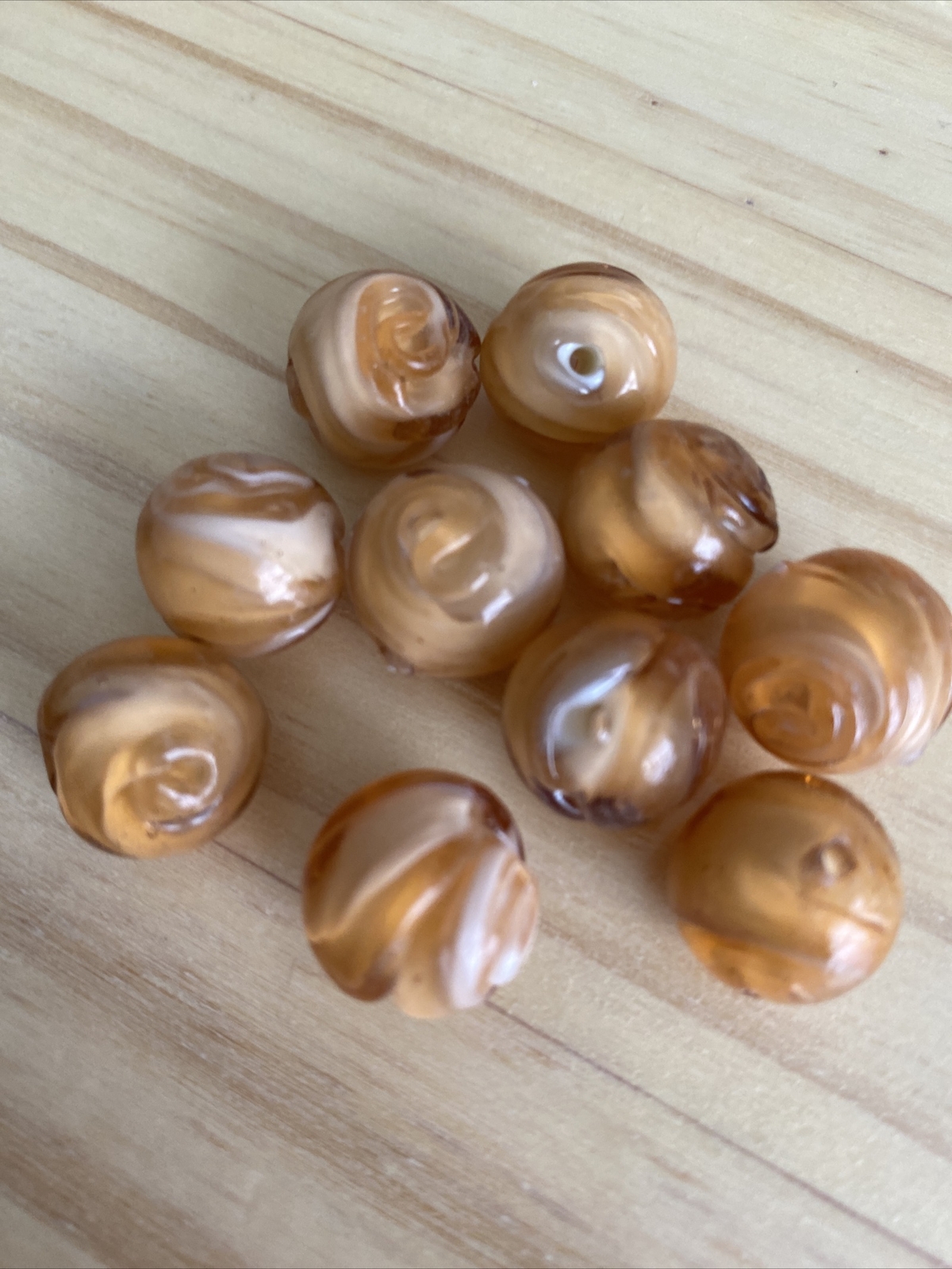 10 PEACH ORANGE SWIRL ROUND LAMPWORK Bumpy GLASS BEADS Approx 15mm,