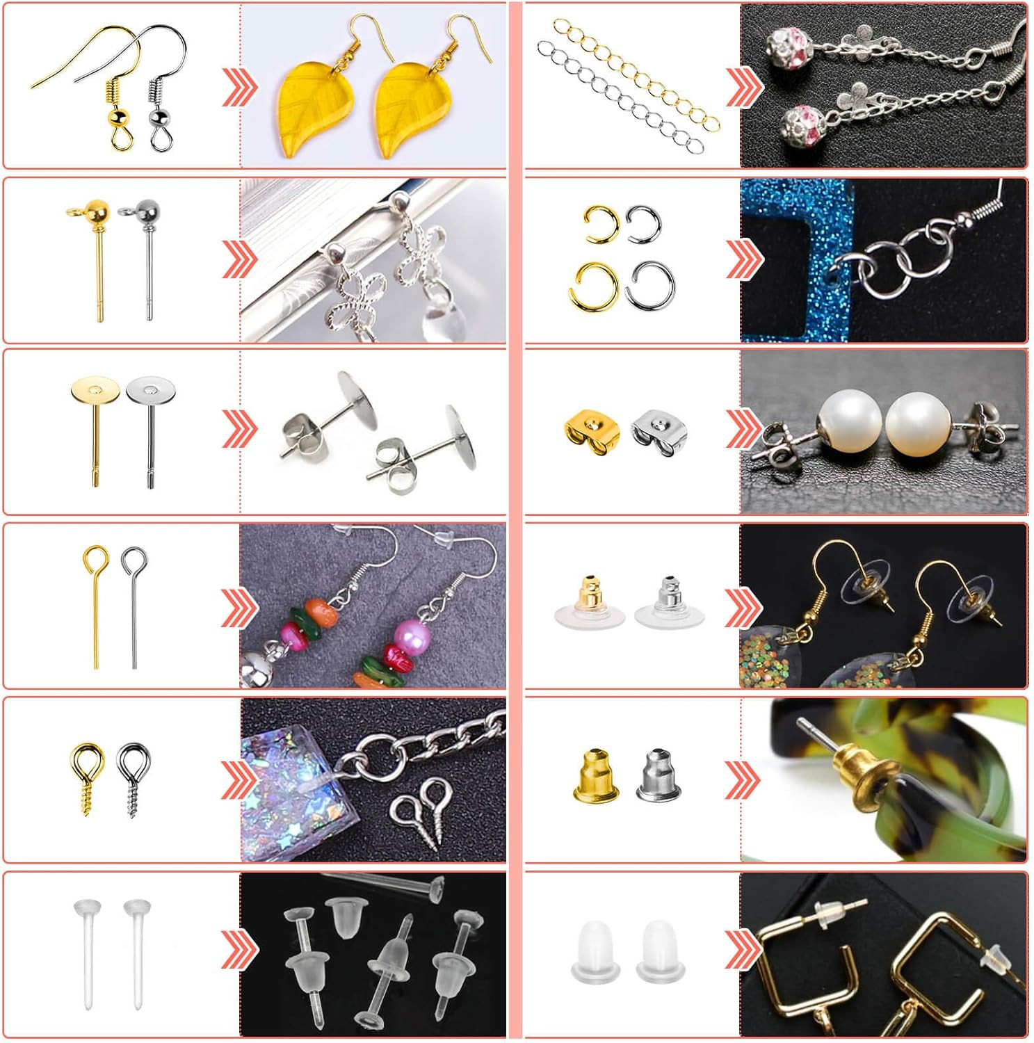 Earring Making Supplies Kit, 2900Pcs Earring Hardware Pieces Repair Parts with