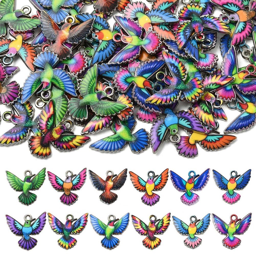 60pcs Random Bird Enamel Colorful Flying Animal Bird Dangle Charms for DIY Craft