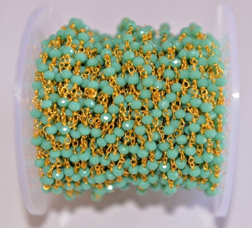 Amazonite Beads Rosary Chain – Gold Plated Wire, Bulk Roll for Jewelry Making