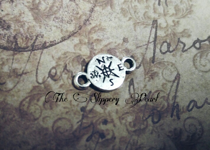 4 Compass Charms Connectors Antiqued Silver Links Nautical Pendants