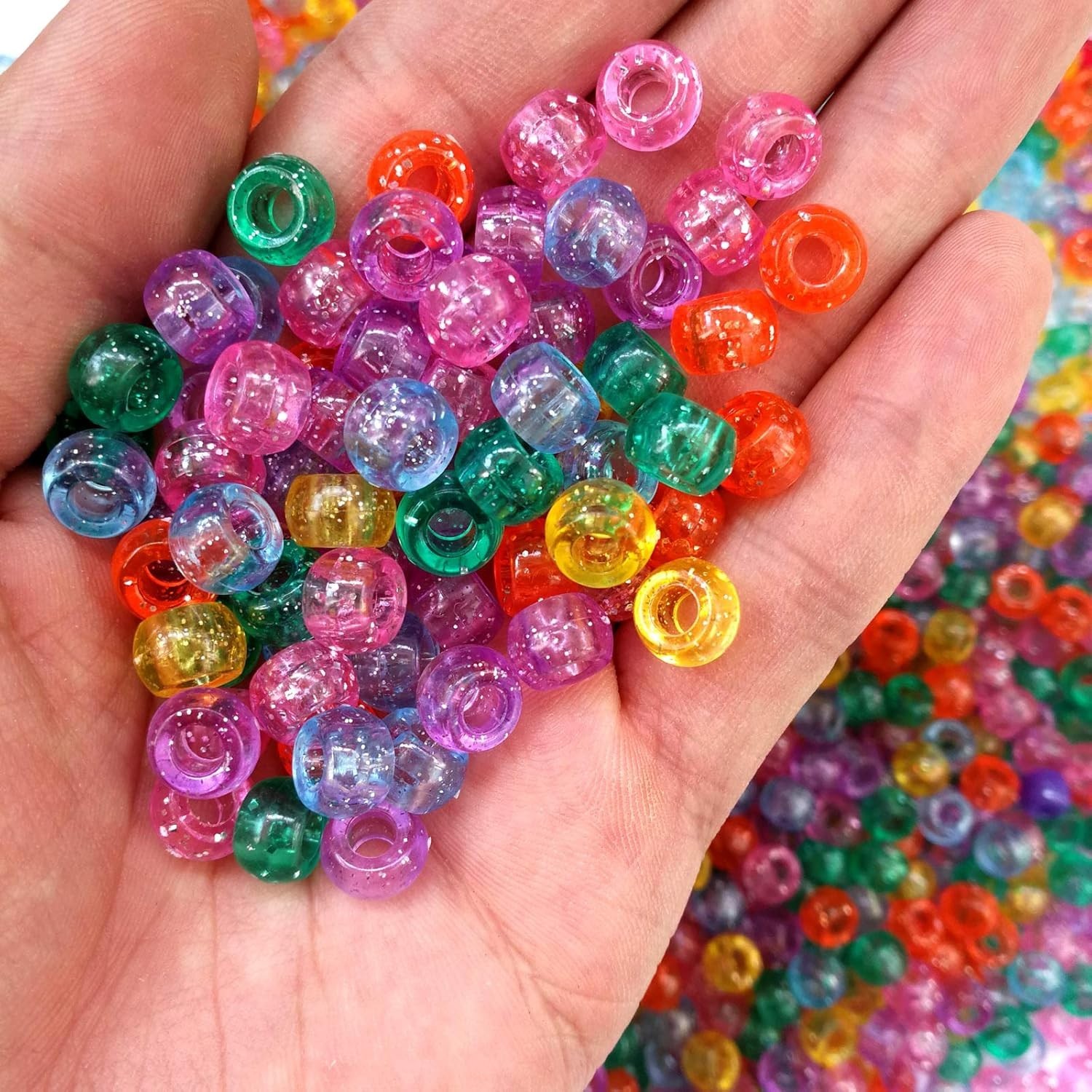 Glitter Pony Beads for DIY: 500 Count 6x9mm Acrylic Beads in Mixed Colors