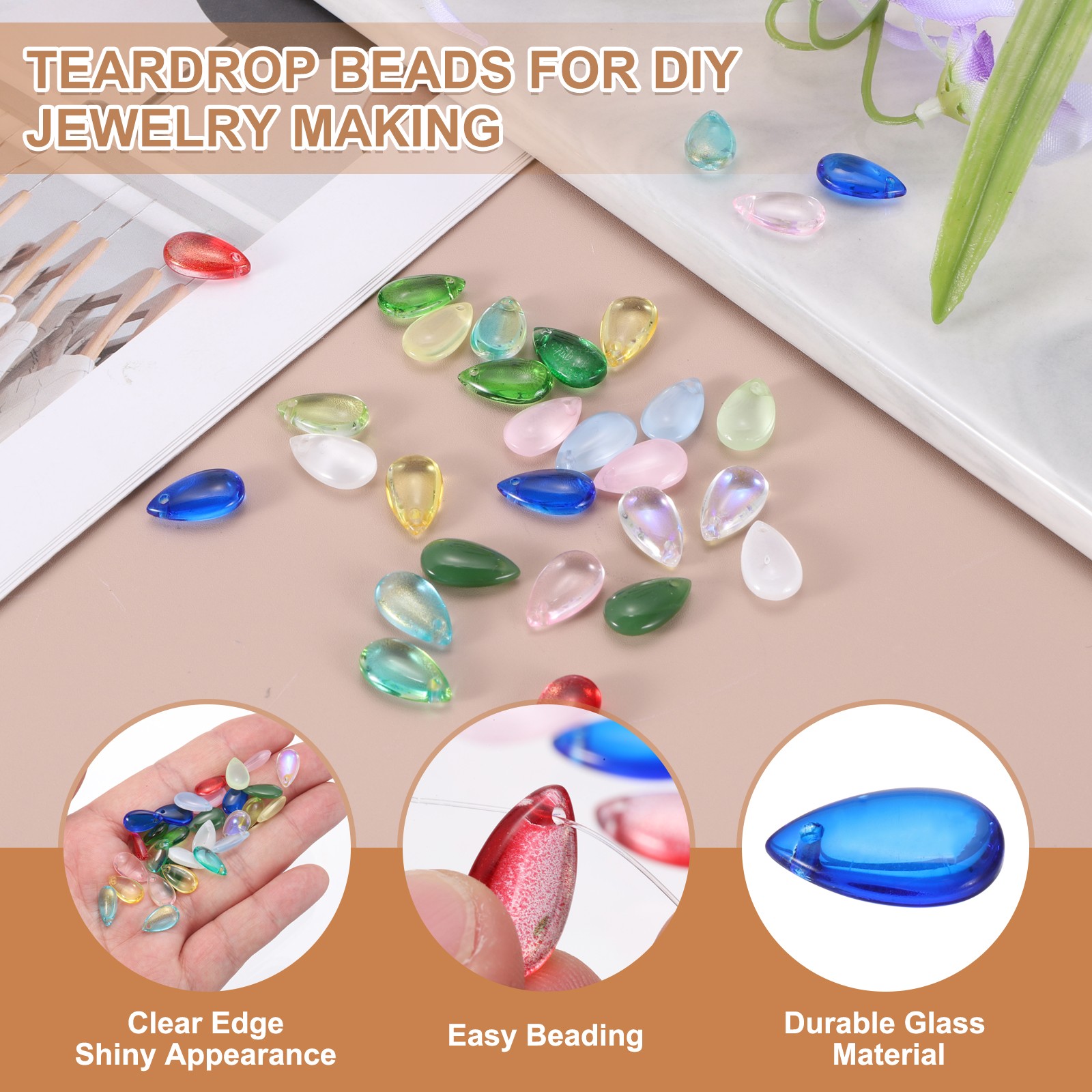50Pcs Crystal Teardrop Beads, Top Drilled Charm Czech, Dark Blue