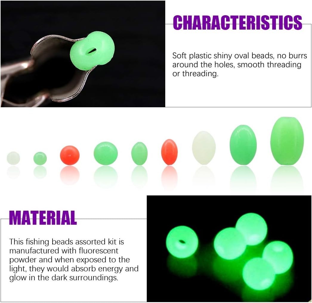 1050Pcs Luminous Fishing Beads Set – Assorted Colors & Sizes for Night Fishing