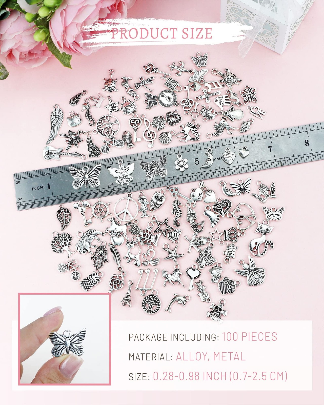 JIALEEY Wholesale Bulk Lots Jewelry 0.28-0.98 inch (0.7-2.5 cm), Silver