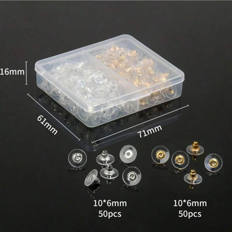 100Pcs Earring Backs Bullet Clutch Lifters for Droopy Ears Studs Silver Gold Set
