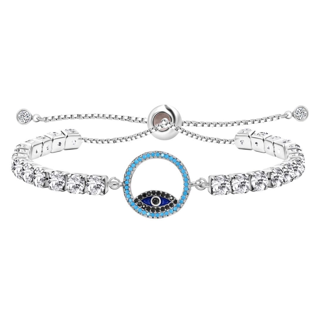 Platinum Plated Blue Evil Eye Bracelets Adjustable Crystal Tennis Bracelet Prote