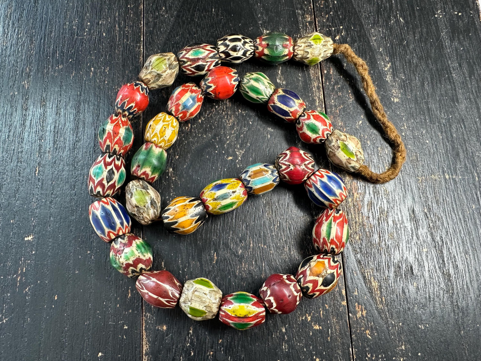 Vintage Chevron Trade Bead Necklace 23-24″ | Millefiori Glass | Multicolor