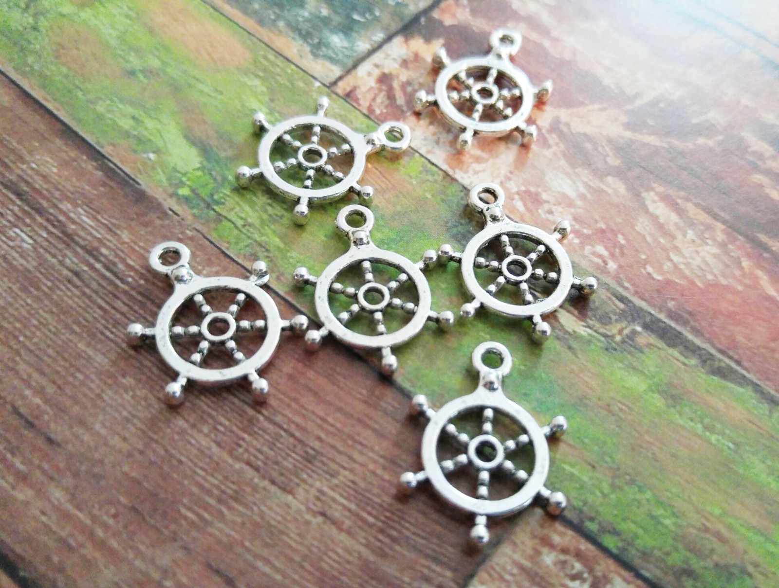 10 Ship Wheel Charms Pendants Antiqued Silver Nautical Charms Ship Charms Helm