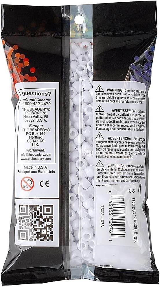 High-Quality 900 Count Opaque White Pony Beads – Ideal for Bracelets & Crafts