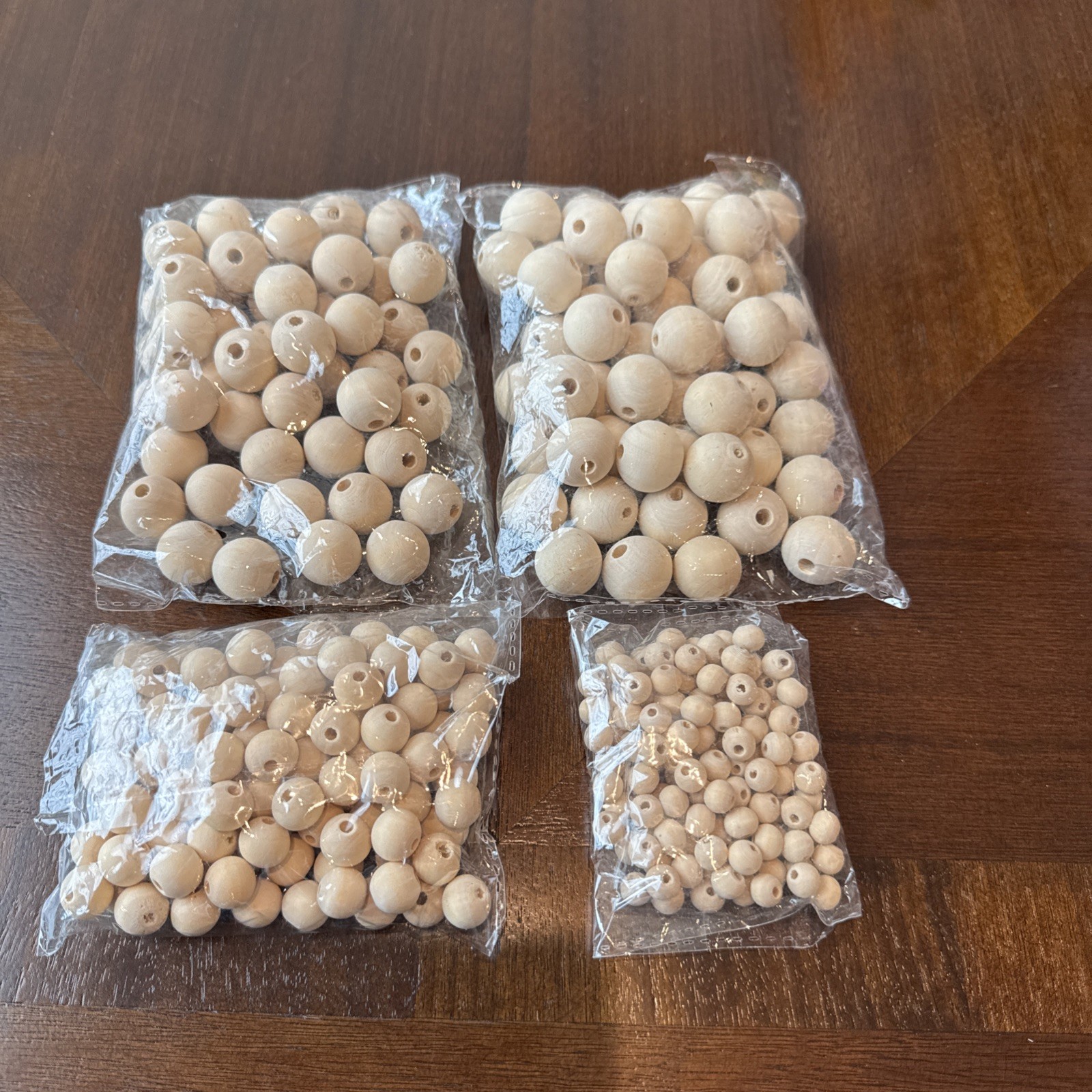 Unfinished Natural Wood Beads Loose Assorted Sizes Unknown Count Sealed