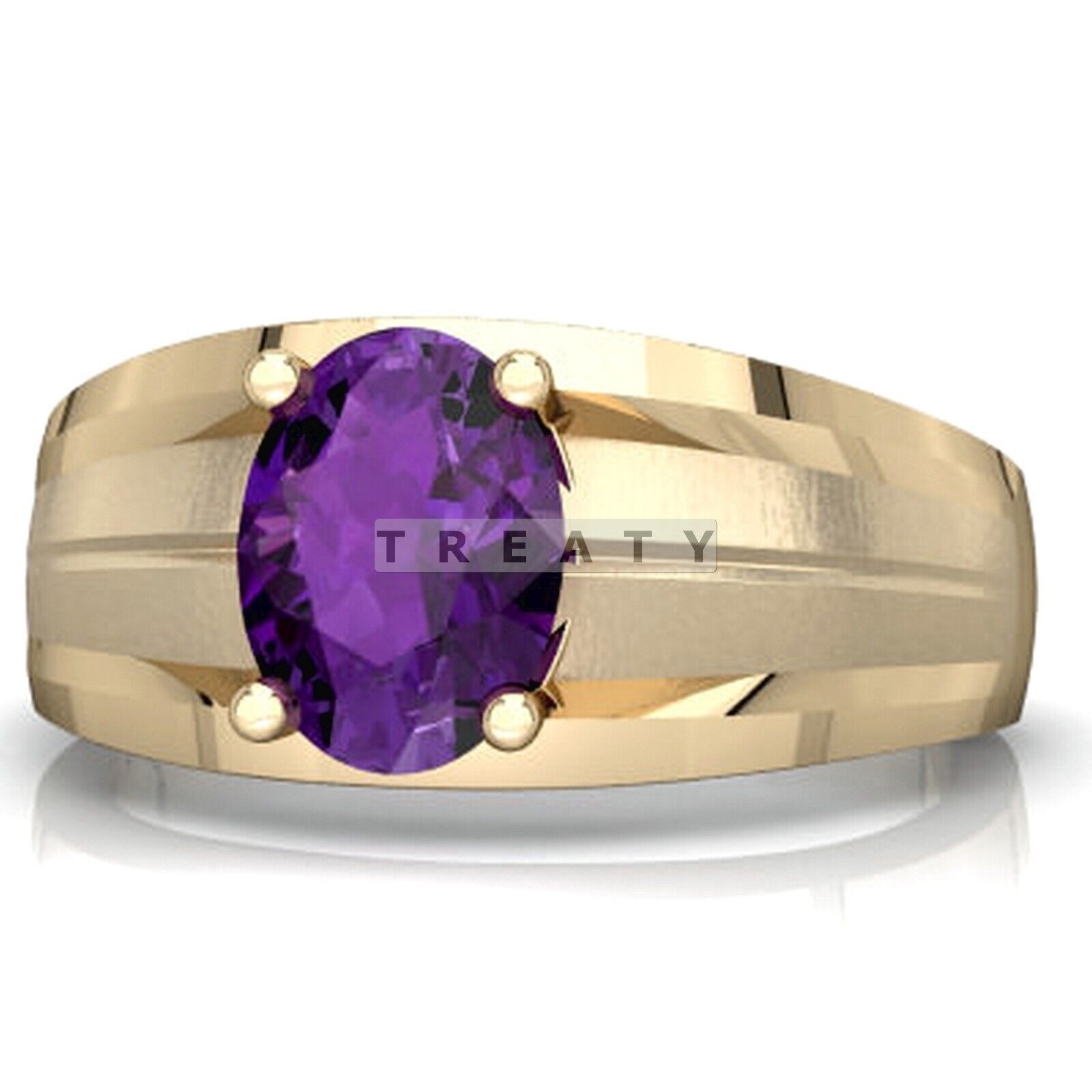 Amethyst Oval Cut With 925 Sterling Silver Gold Plated Ring For Men’s #124 #