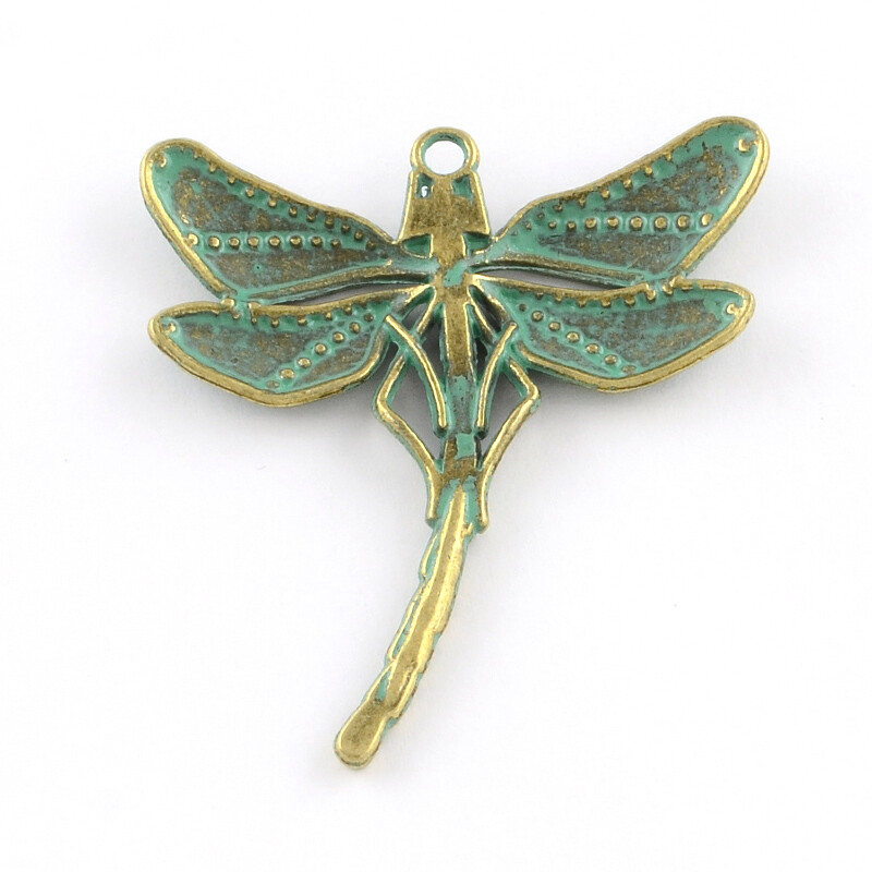 Large Dragonfly Pendant Antiqued Bronze Patina Verdigris Weathered Charm 55mm