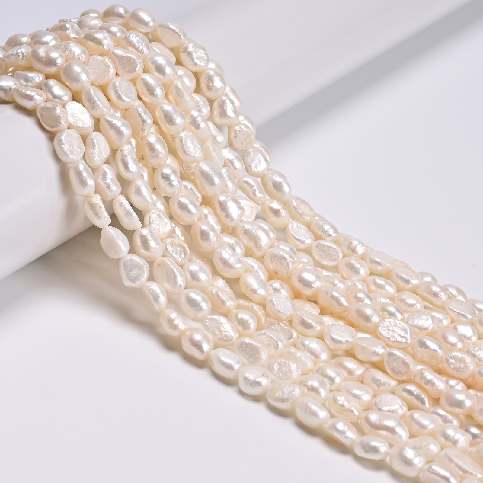 Natural White Fresh Water Pearl Side Drill Nugget Beads 7x10mm 14.5” Strand