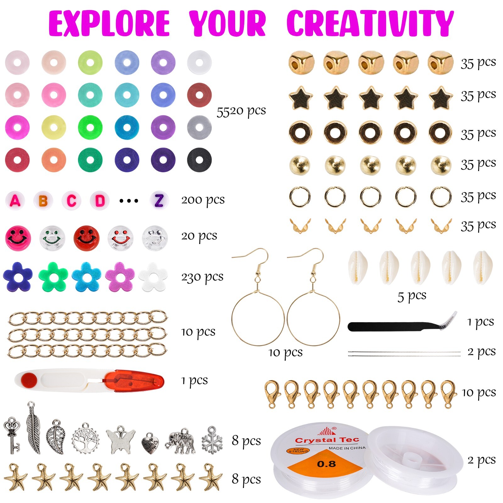 12250 Clay Beads for Jewelry Making Bracelet Kit Set Flat Round Polymer,KIDS DIY