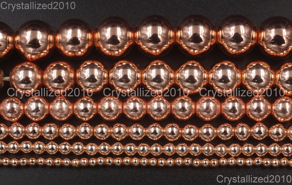 AAA Natural Rose Gold Hematite Gemstones Round Beads 2mm 4mm 6mm 8mm 10mm 16″