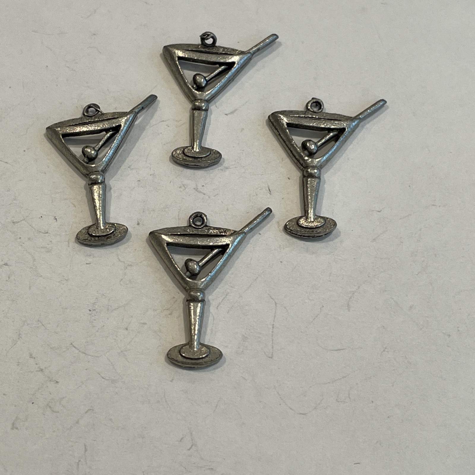 4 Vintage Martini Olive Adult Drink Charms Pewter Tone Metal