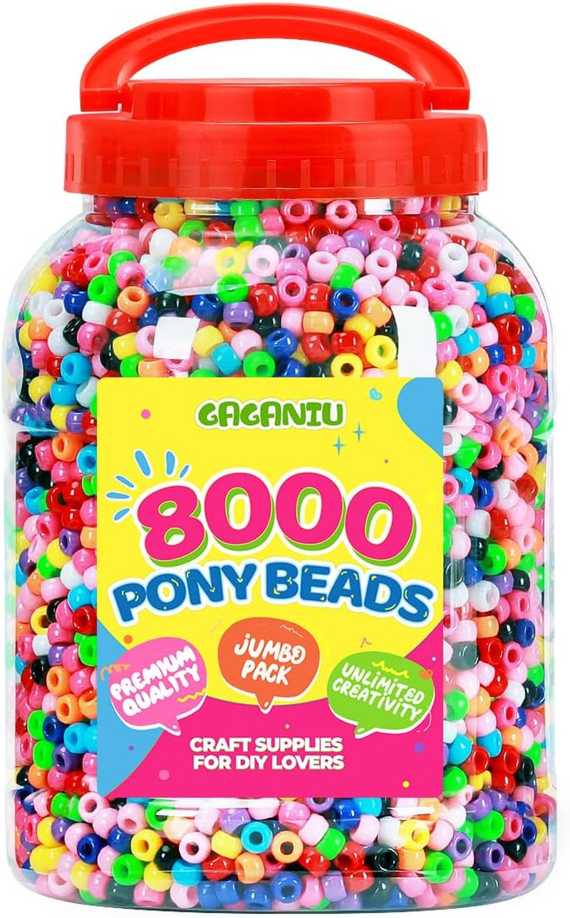 8000 Pcs Pony Beads Bulk for Bracelet Multi-Colored Making Beads for Hair Braidi