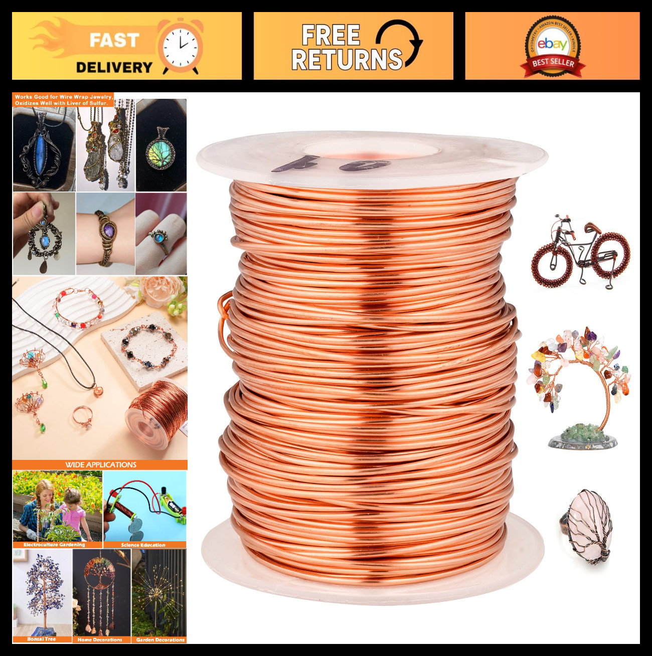 200 FT 18 AWG Bare Copper Wire – Soft Pure Craft Wire for Gardening, Jewelry & D