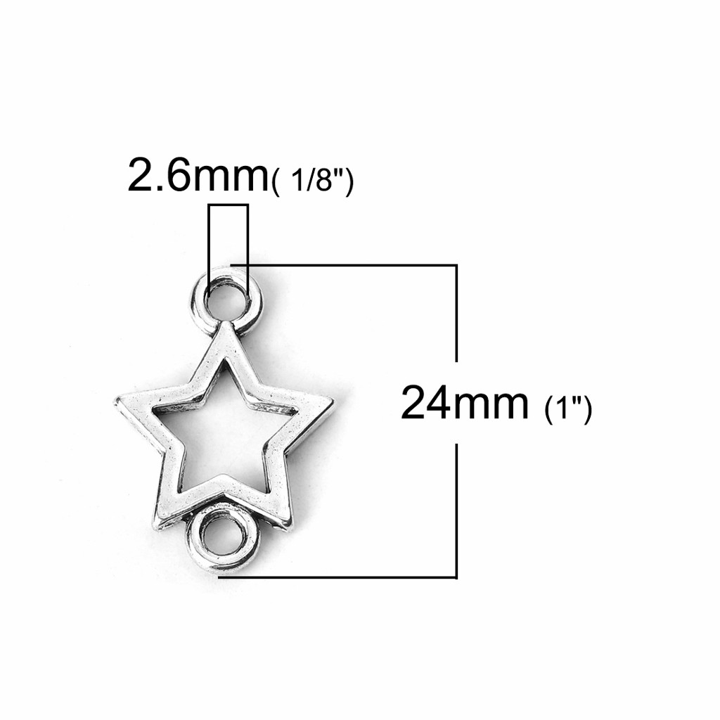 Star Connectors 24mm Antiqued Silver Plated Charms C2035 – 10, 20 Or 50PCs