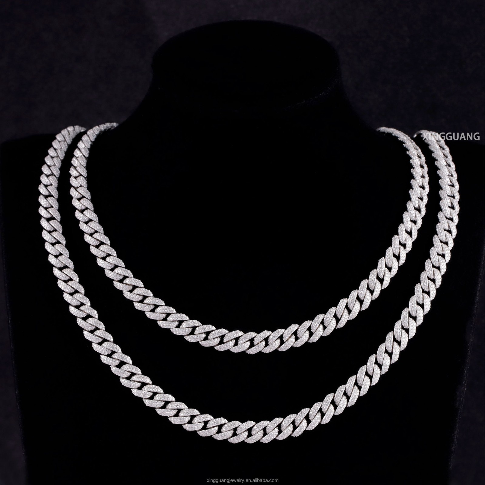 925 Solid Silver Miami Cuban Chain Moissanite Diamond Necklace 6-13 mm Width