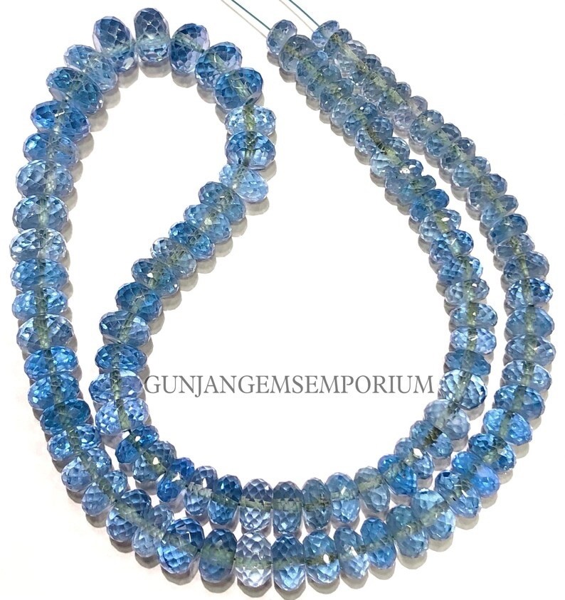 Blue Aquamarine Faceted Rondelle Beads 6-8MM Blue Aquamarine Gemstone Necklace