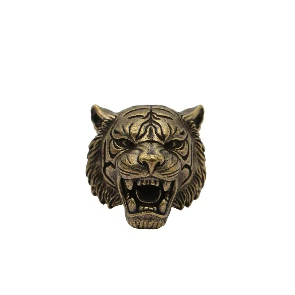 Tiger Head Brass Knife Bead EDC Paracord Lanyard DIY Beads Charm Pendant Gift