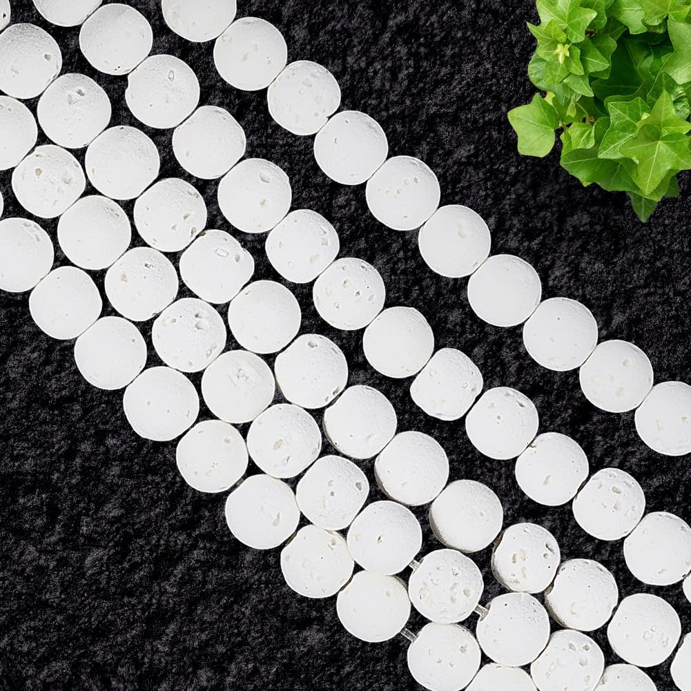 5 Strands 320PCS 6MM Lava Beads White Oil Diffuser Round Natural Stone with H…