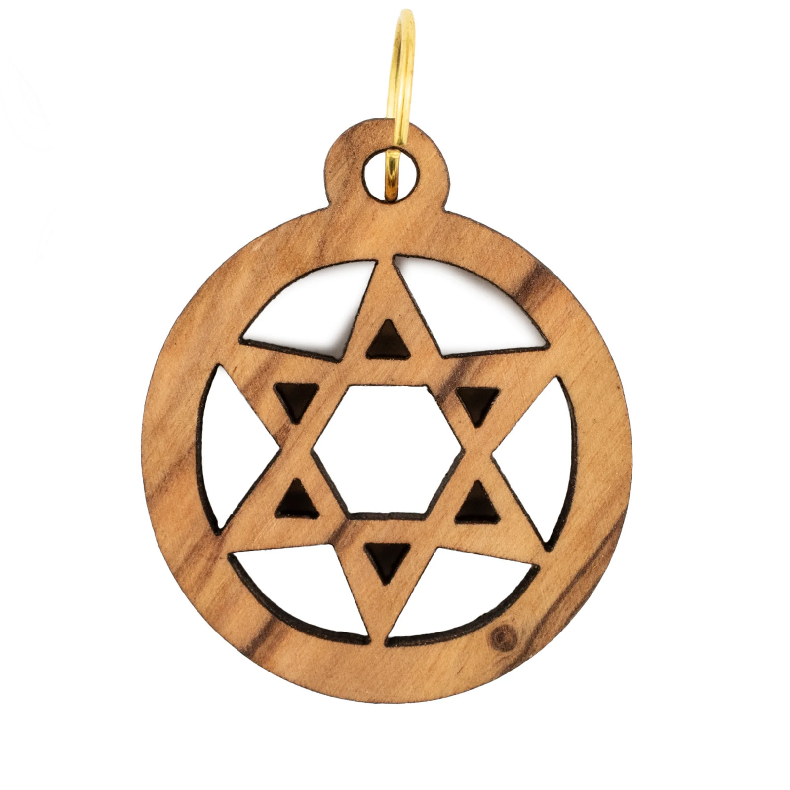 Olive Wood Pendant from Bethlehem Circular Star of David Middle East Brown