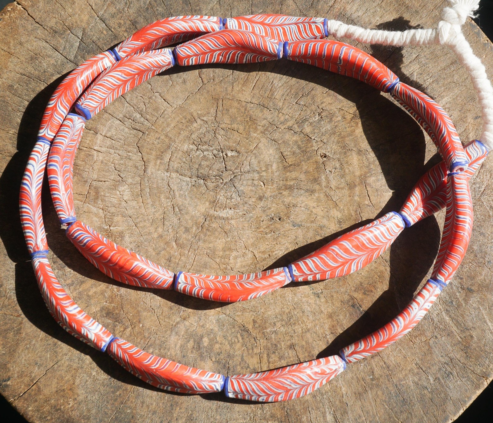 Artisan Made Java Glass Beads: Large Painted Feather Design(16x46mm), 2924C518